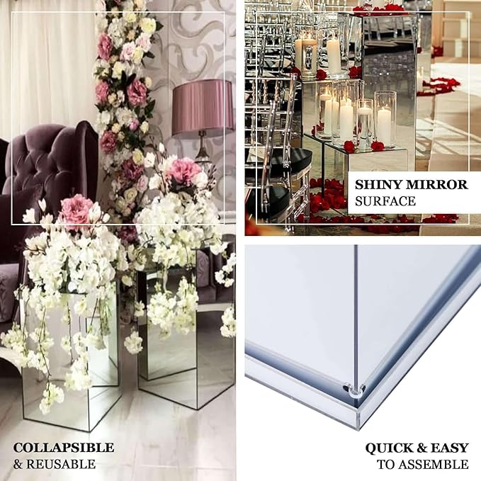 Efavormart Set of 5 Silver Mirror Finish Wedding Decor Ideas Clear Display Box for Centerpieces with Interchangeable Lid and Base
