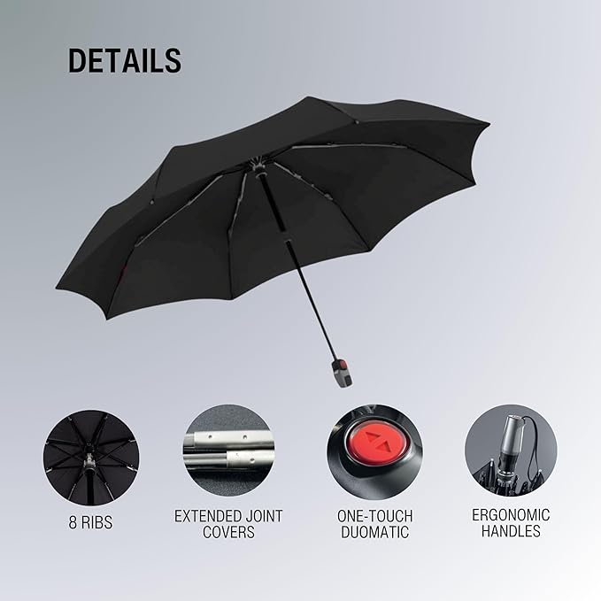 Knirps T.200 Duomatic Compact Rain Umbrella in Black/White Check– Wind Tunnel Tested to 93 mph, Aluminum Steel Fiberglass Frame, 38in Canopy, OEKO-TEX, High-Performance Automatic Travel Umbrellas