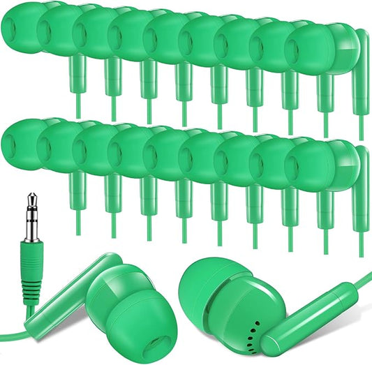 Kanayu 100 Packs Earbuds Bulk Basic Student Earphone Individually Bagged 3.5 mm Headphones for Schools Classrooms Library Teens Gift(Green)