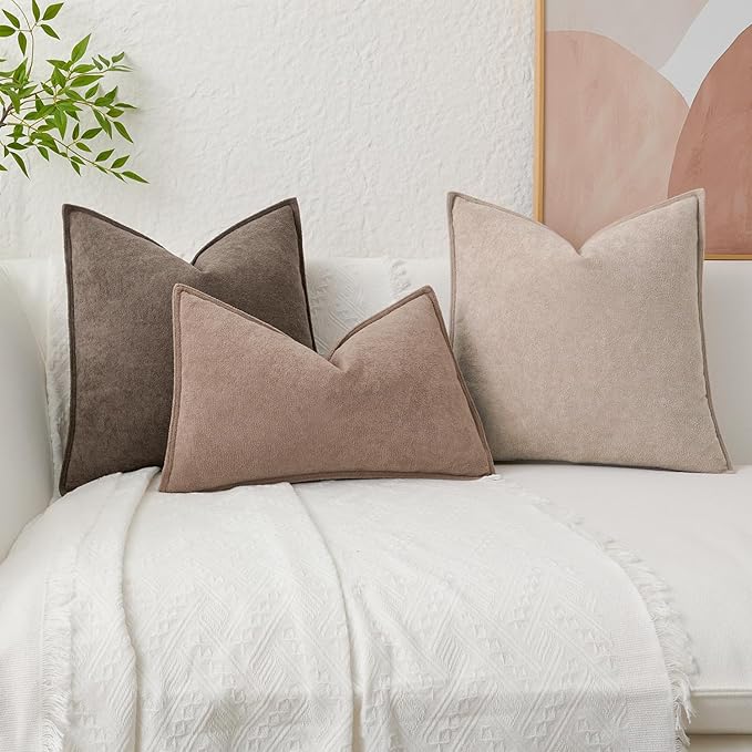 Kevin Textile Waterproof Decorative Pillow Covers Khaki 12x20 Inch Pack of 2 Soft Boucle Textured Lumbars Cushions Elegant Accent Pillows for Couch Sofa Chair Bed Home Decor Indoor Outdoor