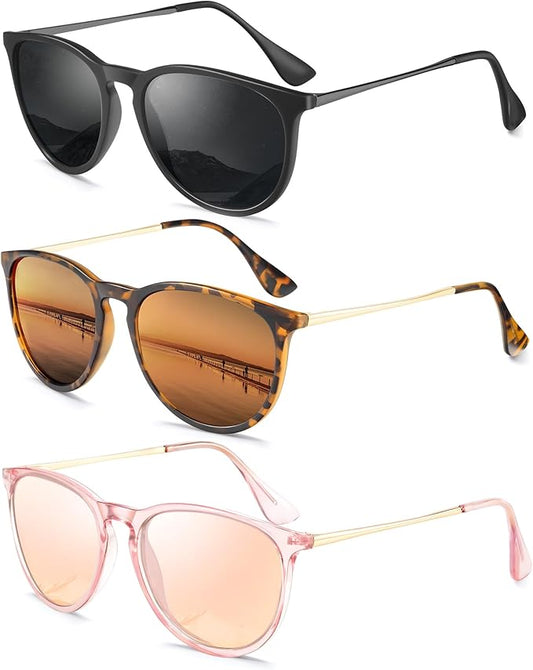 Sunglasses Womens Polarized Sunglasses-Women: Retro Round Sun Glasses with UV400 Protecion Trendy 3 Pack