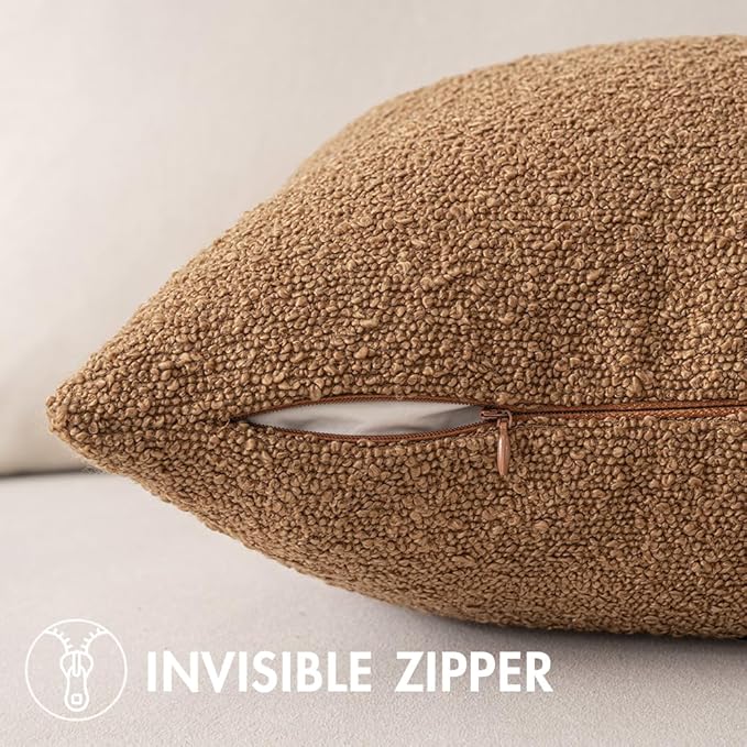 MIULEE 16x16 Inch Decorative Pillow Covers for Couch Bed Set of 2 Textured Boucle Neutral Winter Throw Pillows Brown Accent Solid Cushion Vintage Pillowcases Sofa Livingroom Home Decor