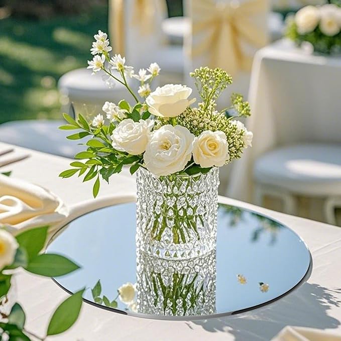 20 Pack Round Mirror Centerpieces for Tables, No Glass AcrylicCircle Mirror Table Centerpieces Mirror Tray Candle Plates for Wedding Table DecorationChristmas Home Decor (8inch)