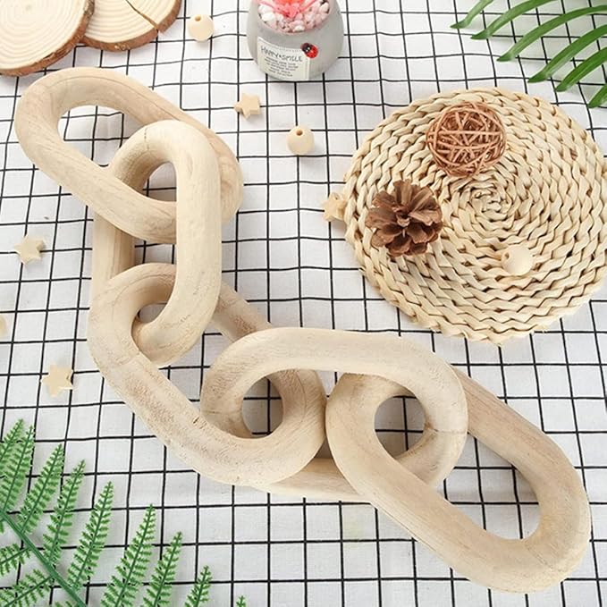 Wooden Chain Link Decor Small Rustic Wood Pendant Handcrafted Hanging Ornament for Farmhouse Home Bedroom Wall Art Accent