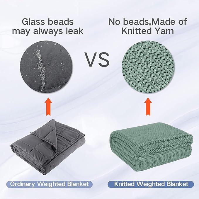 Guohaoi Knitted Weighted Blanket for Adults (Haze Green 60"x80" 17lbs) No Beads Cooling Throw Blanket for Hot Sleepers, Home Decor Breathable Chunky Knit Heavy Blanket Use on Queen/King Size Bed