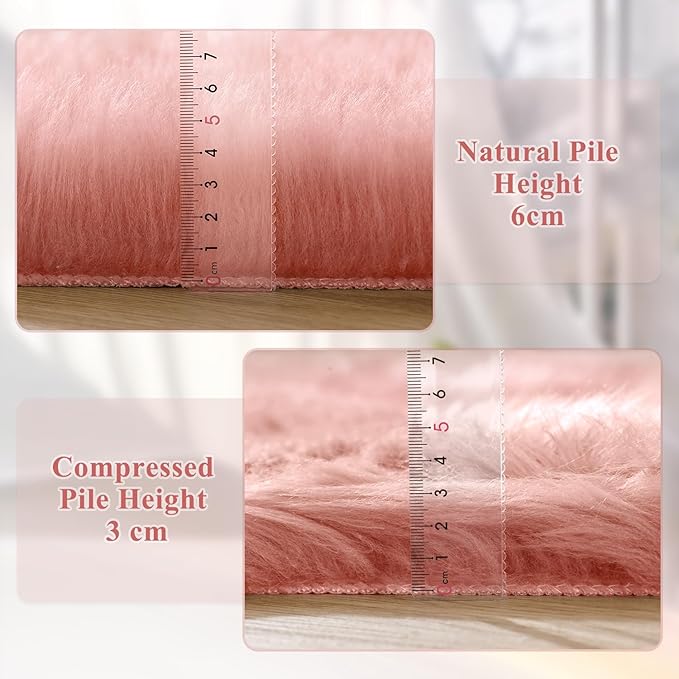 Pink Plush Round Rugs 6ft Large Washable Faux Fur Area Rugs for Living Room Boho Circle Fluffy Sheepskin Fur Rug for Nursery