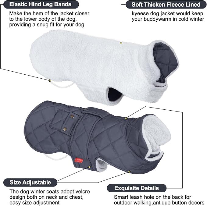 KYEESE Dog Coat Waterproof Dogs Jacket with Fleece Lined Soft Pet Sweater for Cold Weather Warm Pet Winter Puffer Coat with Leash Hole Windproof Dog Coats for Small Dogs Thick Pets Clothes with Pocket