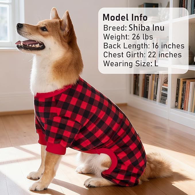 KYEESE Dog Pajamas Red Buffalo Check Puppy Pjs Comfy Doggie Costume Velvet 4 Legs Pet Jammies Stretchy Dogs Clothes Warm Pet Pjs Soft Dog Pajamas for Small Dogs,S