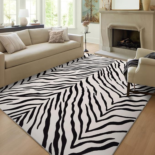 YIHOUSE Tiger Washable Area Rugs 6'x9', Black and Beige Modern Rug for Living Room, Bedroom, Ultra Thin Animal Stripe Print Rug for Girls Boys Nursery, Playroom, Dorm Room