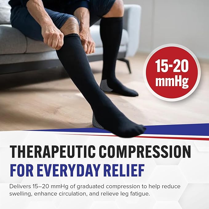 American Hospital Supply – Knee High Compression Socks – 15–20 mmHg, Black, X-Large – Lightweight Medical Stockings – Pack of 3 Pairs