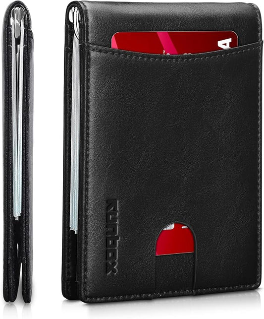 RUNBOX Slim Money Clip Wallets for Men RFID Blocking 11 Card Holder Minimalist Small Thin Carbon Leather Bifold Mens Front Pocket Wallet Gift Box