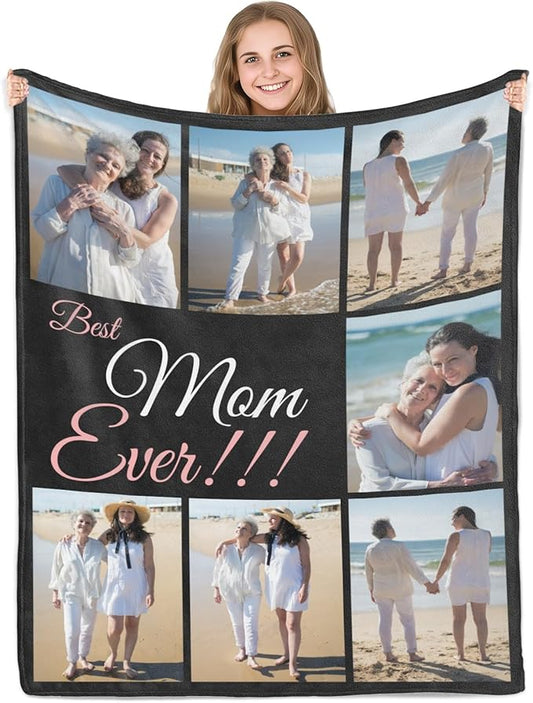Mothers Day Personalized Gifts from Daughter Custom Blankets with Photos and Text Multiple Colors Sizes Soft Flannel Gifts for Women Birthday Gifts for Mom