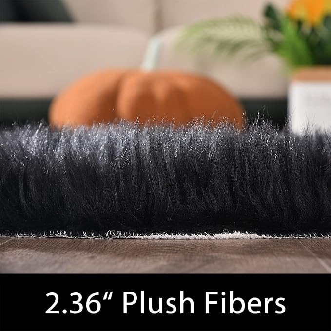 Latepis Black Round Area Rug 8ft Large Circle Fuzzy Shag Rug Washable Sheepskin Fluffy Faux Fur Rug Plush Throw Rugs for Living Room Bedroom Soft Rugs Room Decor