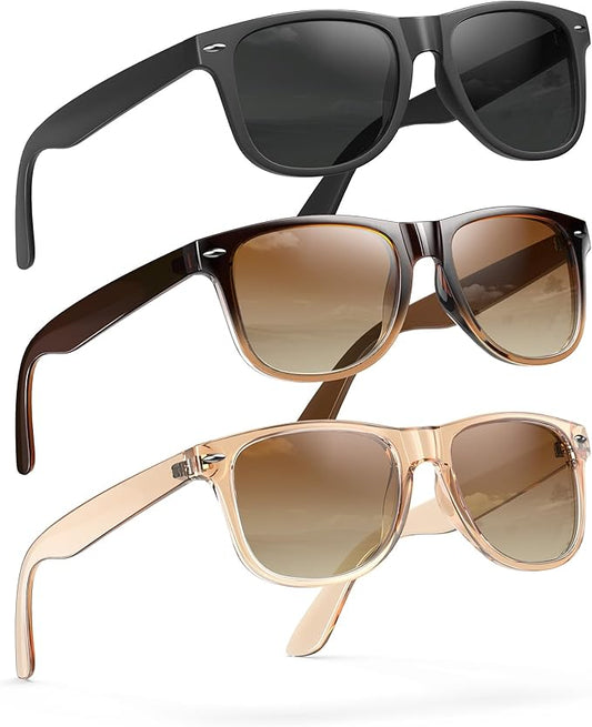 Sunglasses Womens Men Polarized UV400 Protection Trendy Classic Retro Square Mirrored Womens Sunglasses 3 Pack