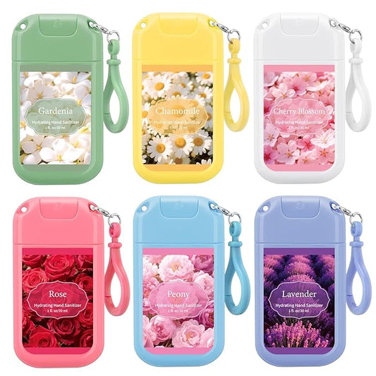 6 Pack Mini Hand Sanitizer Spray with Keychain Travel Size Scented Hydrating Hand Sanitizer Mist Portable Pocket Spray Bottle for Women Spring Gift