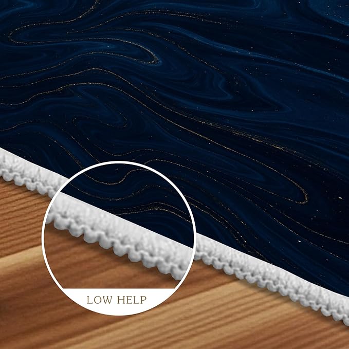 Luxury Marble Rug - 2x6 Runner Rug, Navy Blue Marble Runner Carpet, Modern Abstract Entryway Rugs, Washable & Non Slip Carpet Home Decor