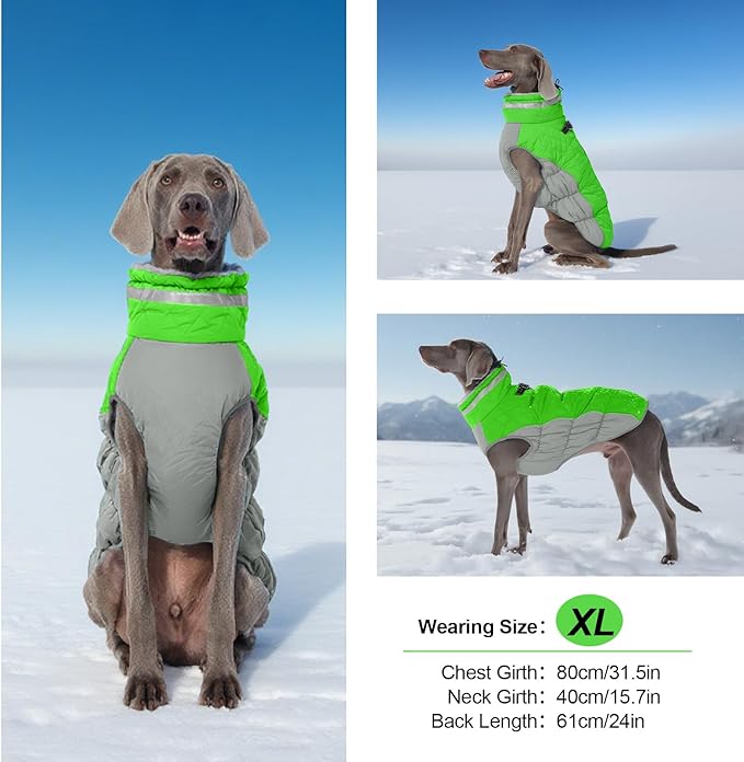 OUOBOB Warm Dog Jackets for Large Dogs, Waterproof Dog Coat with Harness Built in, Zipper Clousure, Fleece Lining for Cold Weather Outdoor Walks, Pet Snowsuit for Shiba Inu, French Bulldog - L