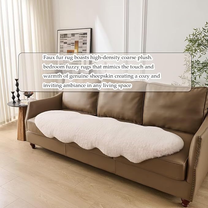 1700GSM Fuzzy Faux Sheepskin Fur Area Rug,Extra Soft Faux Fur Mat,Fluffy Shaggy Fur Rug for Bedroom Living Bedside Rug Room Decor-Ivory White, 2 x 6 ft