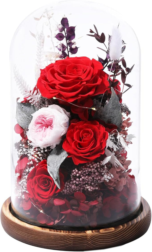 lovenfold Flowers for Delivery Preserved flowers Rose in Glass Dome,Red Rose Forever Flowers Birthday Gifts for Women Mom Grandma Friend Valentines Gifts for Her,Home Decor