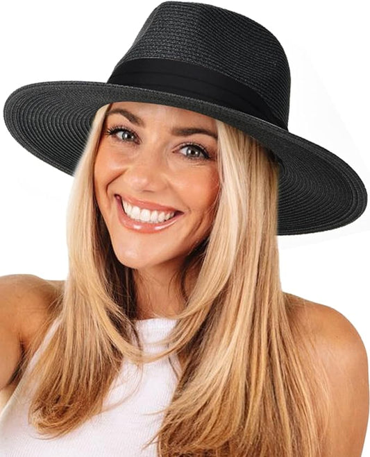 FURTALK Womens Mens Wide Brim Straw Panama Hat Fedora Summer Beach Sun Hats UPF Straw Hat for Women