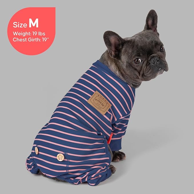 KYEESE Dog Pajamas, Striped Velvet Fleece Pet Jumpsuit, Soft Doggie Jammies, 4 Legs PJS Stretchable Dog Pajamas, Pet Costumes Comfortable Sleepwear for Small Dogs,Navy Blue Striped, X-Large