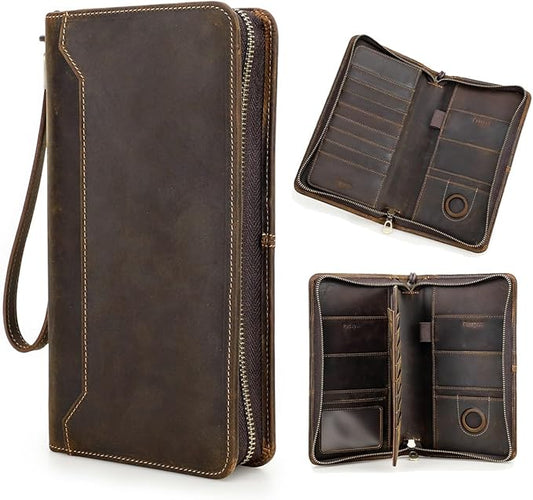 CONTACTS Full Grain Leather Family Passport Holder for 6 Travel Airtag Passport Wallet RFID Blocking Passports Organizer 3 Layer Design Fit 6 Passports, 8 Cards