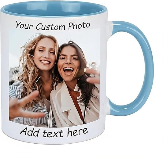 G9W168 Custom Coffee Mug, Customizable Coffee Cups with Pictures Personalized Ceramic Mug for Gifts Novelty Personalized Mugs for Friends (Sky Blue)