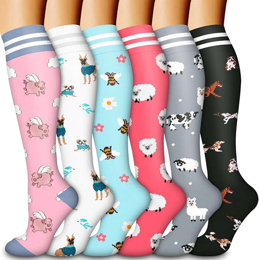Laite Hebe Compression Socks for Women & Men Circulation(6 pairs)-Graduated Supports Socks for Running, Athletic Sports