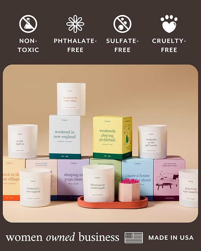 Literie NYC Inspired Scented Candle: Afternoon in Central Park - Grass & Bergamot Scent, 9oz, 50 Hour Burn, Vegan Soy & Coconut Blend Candle for Home Decor, Gift for Women & Men