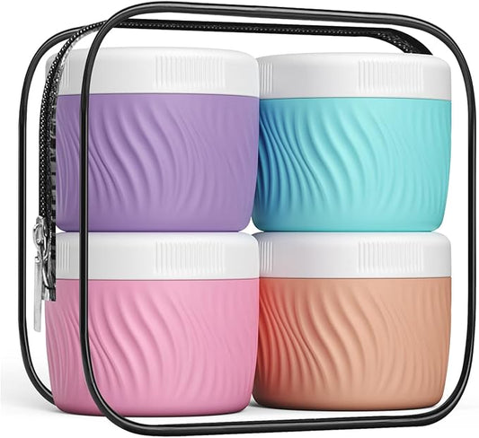 Travel Containers for Toiletries, Silicone Cream Jars BPA-Free, TSA Approved 3oz Travel Size Containers, Leak-proof Portable Size Silicone Jars with Lid for Face Hand Body Cream (4 Pack)