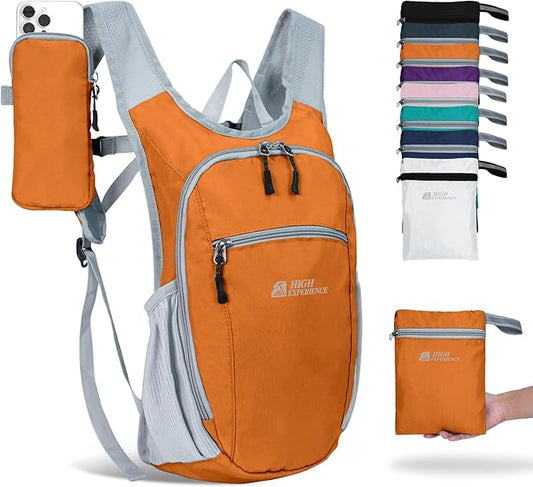 HIGH EXPERIENCE Hiking Backpack 10L/15L Small Daypack Lightweight Packable Travel Foldable Water Resistan for Women Men (Orange, 10L)