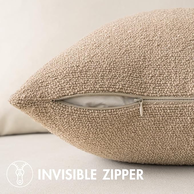 MIULEE 16x16 Inch Decorative Pillow Covers for Couch Bed Set of 2 Textured Boucle Neutral Winter Throw Pillows Khaki Accent Solid Cushion Pillowcases Sofa Livingroom Home Decor