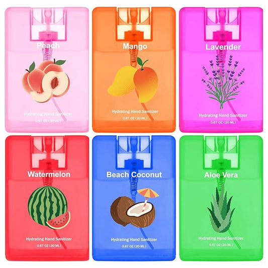 6 Pcs Hydrating Hand Sanitizer Spray Travel Size Scented Hand Sanitizer Spray Mist Refillable Pocket for Women Mom Teacher Nurses Coworker Birthday Fruit Spring Party Favors