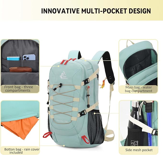 Bseash 40L Waterproof Hiking Camping Backpack with Rain Cover, Outdoor Sport Travel Bag Daypack for Climbing Skiing Cycling (Army Green)