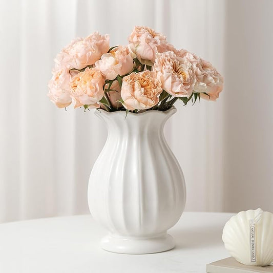 White Ceramic Vase, 7.8 Inch Flower Vase Home Decor Modern Decorative Vases for Bouquet, Unique Vases for Farmhouse Living Room Cabinet Table Centerpieces Wedding Decorations