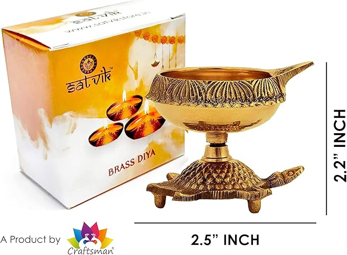 SATVIK 20 Pc Brass Kuber Turtle Diya for Diwali Decoration Handmade Oil Lamp with Golden Engraved Virgin Brass Metal Diwali Diya Vilakku