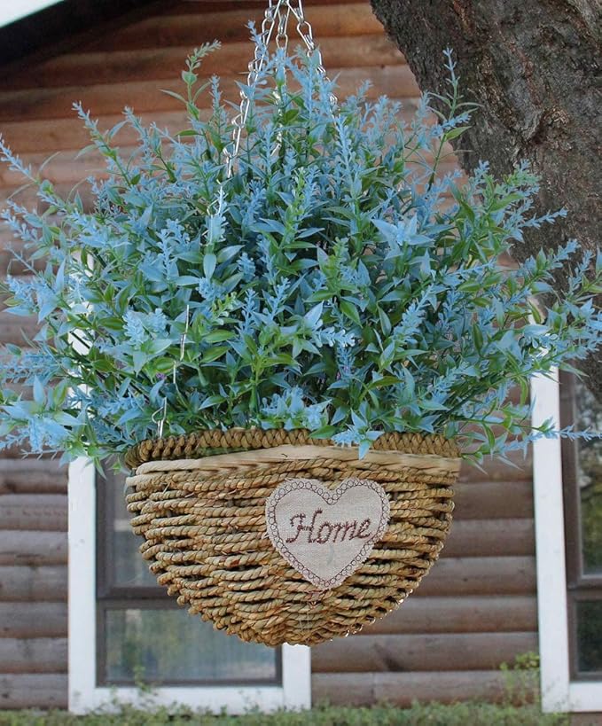RECUTMS Spring Decoration, Artificial Greenery,Outdoor Artificial Flowers Fake Outdoor Plants, Faux Greenery for Indoor Outside Hanging Plants Garden Porch Window Box Home Farmhouse Décor(Blue)