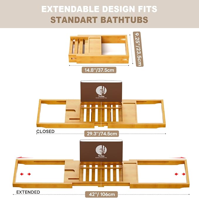 Yirilan Bamboo Bathtub Tray Caddy,Bath Tray，Bamboo