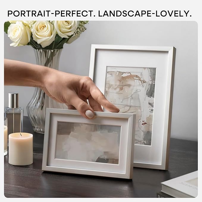 Homeforia A4 Picture Frame Silver, High End Metal 8.3 x 11.7 inch Silver Poster Frames with Mat 5.8 by 8.3 Art, A4 Frames Matted to A5 Photo, 8.3x11.7 Wall or Tabletop Frames, Tempered Glass, Set of 1