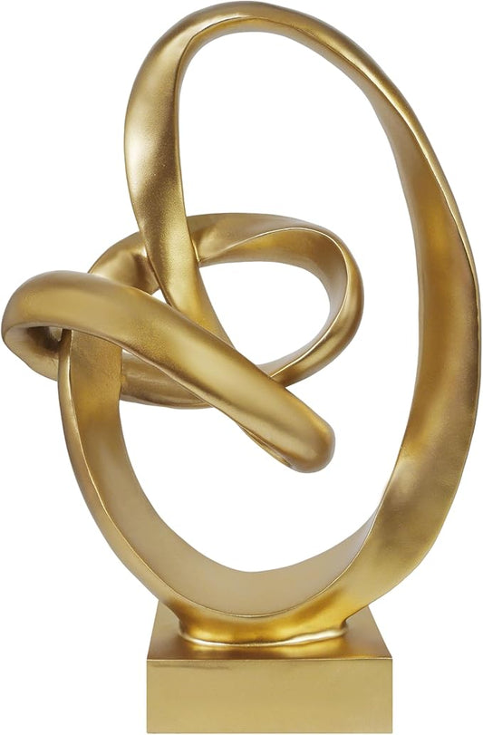 Knot Sculptures, Modern Coffee Table Statues, Abstract Center Piece for Home Office, Dining Living Room Desk Decor, Bookends, 15.5 x 10.5 inch, Gold