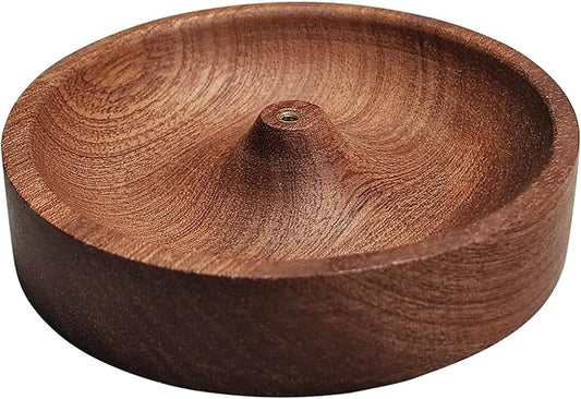 Incense Holder,Black Walnut Hand - Crafted Round Burner for Sticks with Ash Catcher 3.5‘×3.5’,Perfect for Relaxation at Home, Yoga,Spa & as a Gift