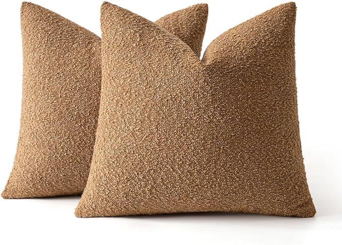 MIULEE 20x20 Inch Decorative Pillow Covers for Couch Bed Set of 2 Textured Boucle Neutral Winter Throw Pillows Brown Accent Solid Cushion Vintage Pillowcases Sofa Livingroom Home Decor