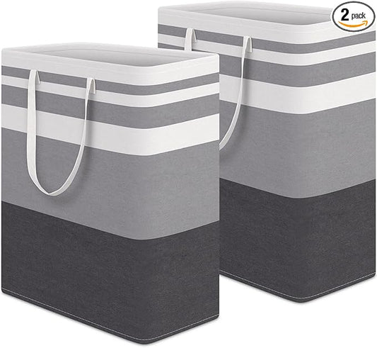 HomeHacks 2-Pack Large Laundry Basket, Waterproof, Freestanding Laundry Hamper, Collapsible Tall Clothes Hamper with Extended Handles for Clothes in The Dorm and Family Gradient Grey, 125L