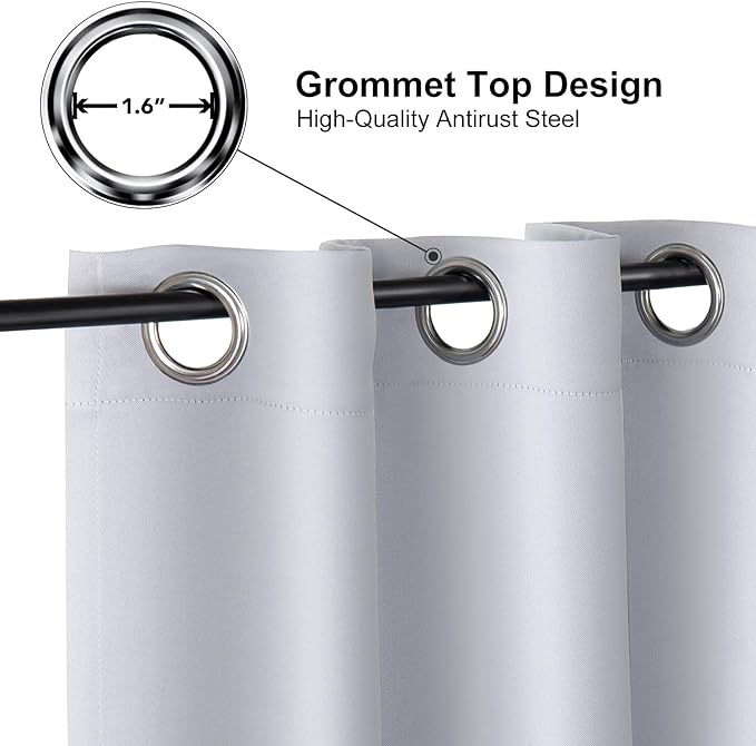 ChrisDowa Grommet Room Darkening Curtains for Bedroom and Living Room - 2 Panels Set Thermal Insulated Blackout Curtains (Greyish White, 38W x 45L)