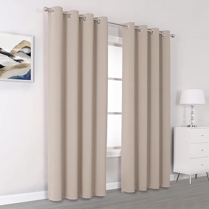 DUALIFE Blackout Curtains 96 Inches Long for Bedroom Thermal Insulated Curtain Panels with Grommet Room Darkening Widow Drapes/Draperies 52x96 Inch 2 Panels Light Taupe