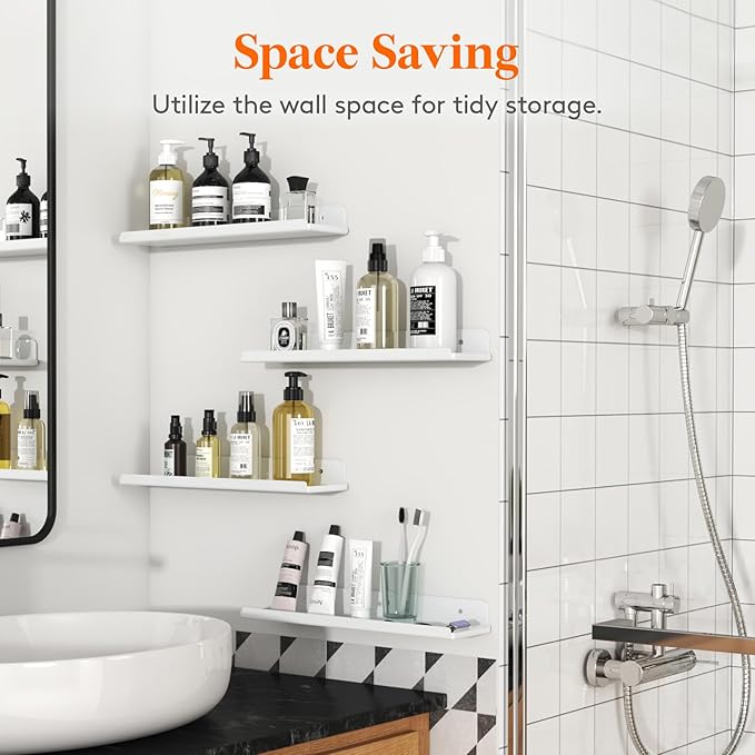 Lifewit Floating Shelves for Bathroom, 15" Acrylic Wall Organizer for Perfume, Makeup, Figures, Nail Polish, Photo, Book, Decor Display Rack for Nursery, Living Room, Bedroom, Kitchen, White, 12 Pack