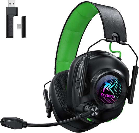 Wireless Gaming Headset with Noise Canceling Microphone for PC, PS5, PS4, Switch, Mac, 2.4 GHz Wireless & Bluetooth 5.4 Gaming Headphones, Cool RGB Lighting, 50Hr Battery, 50mm Drivers(Deep Green)