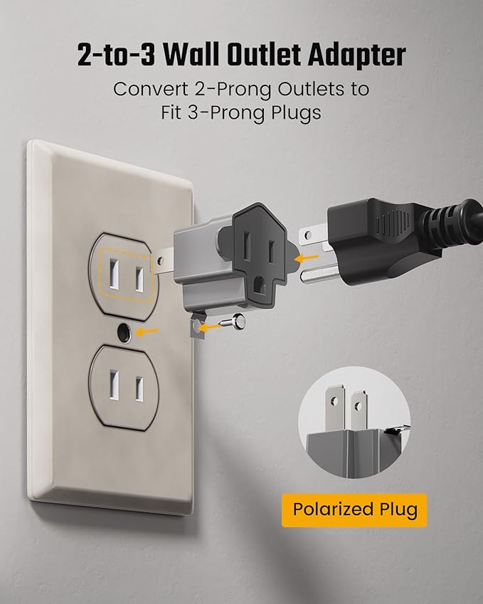 2 Prong to 3 Prong Outlet Adapter, ETL Listed 3-2 Prong Adapter, Fire-Retardant (392℉) PBT Material, Heavy Duty Wall Plug Adapter for Old Homes, Travel to Japan, Gray (10-Pack)