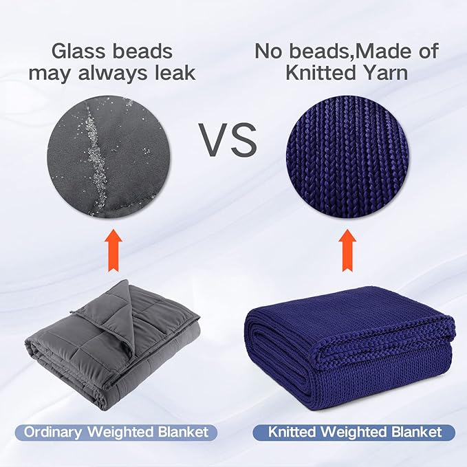 Guohaoi Knitted Weighted Blanket for Adults (Blue 48"x72" 15lbs) No Beads Cooling Throw Blanket for Hot Sleepers, Home Decor Breathable Chunky Knit Heavy Blanket Use on Full Size Bed