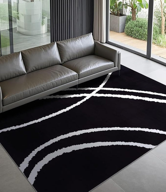 YIHOUSE Black Modern Area Rug 5x7,Abstract Rugs for Bedroom,Minimalist Striped Rug,Black and White Geometric Rug,Dark Washable Area Rugs 5x7 Non Slip Throw Rugs for Bedroom，Office